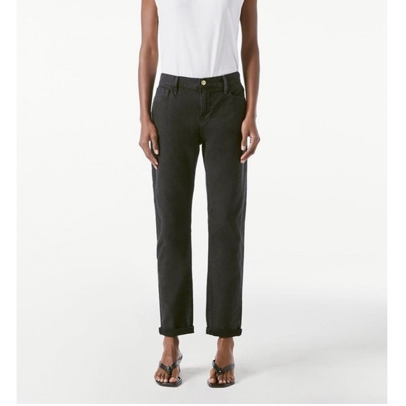 Frame Denim Black Le Garon Mid-Rise Straight Leg Jeans
